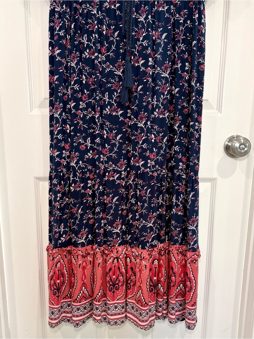 Violet Skies Boho Floral V-Neck Flowy Short Sleeve Navy Maxi Dress Women Size XL - Picture 8 of 15